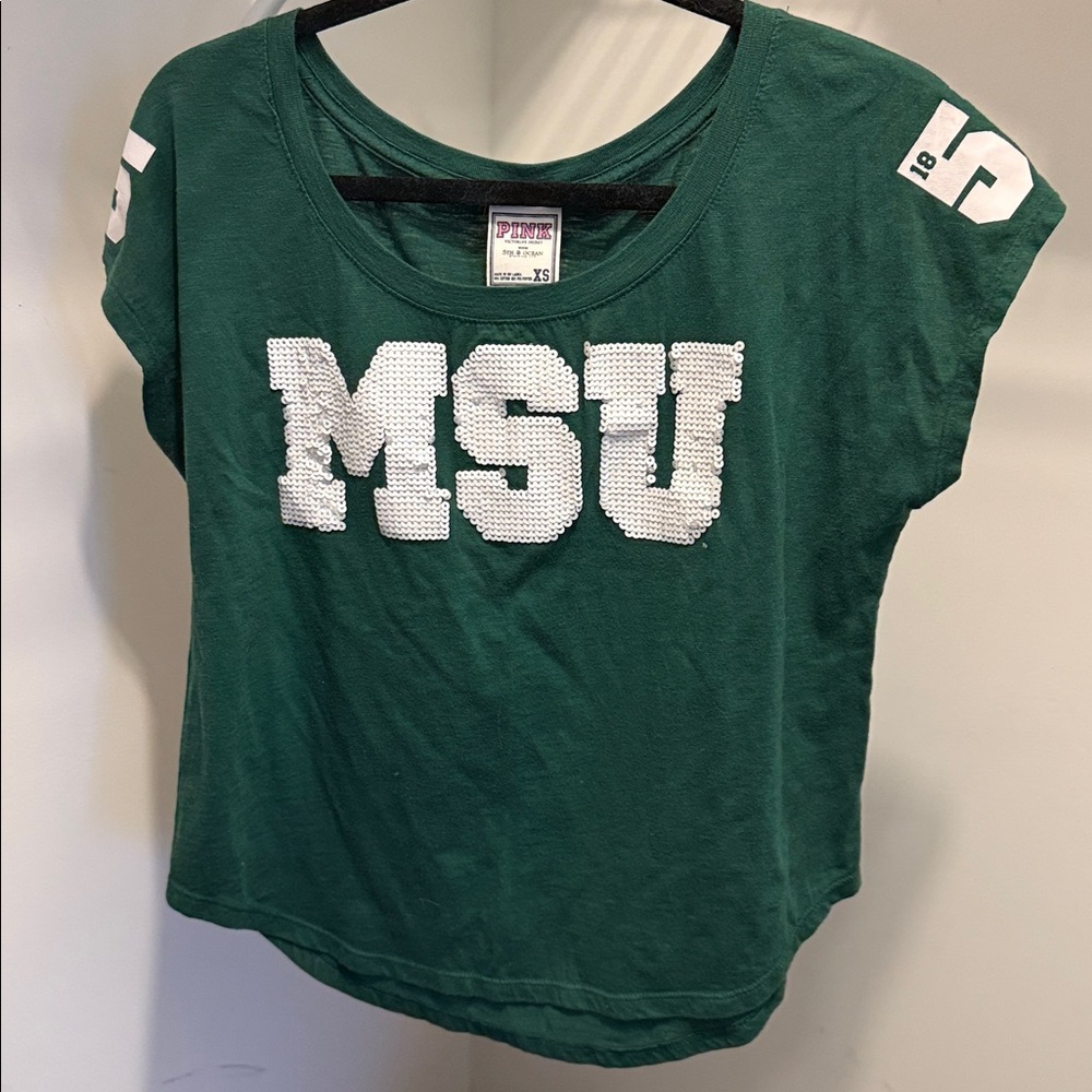 MSU sparkly collegiate tee VS PINK